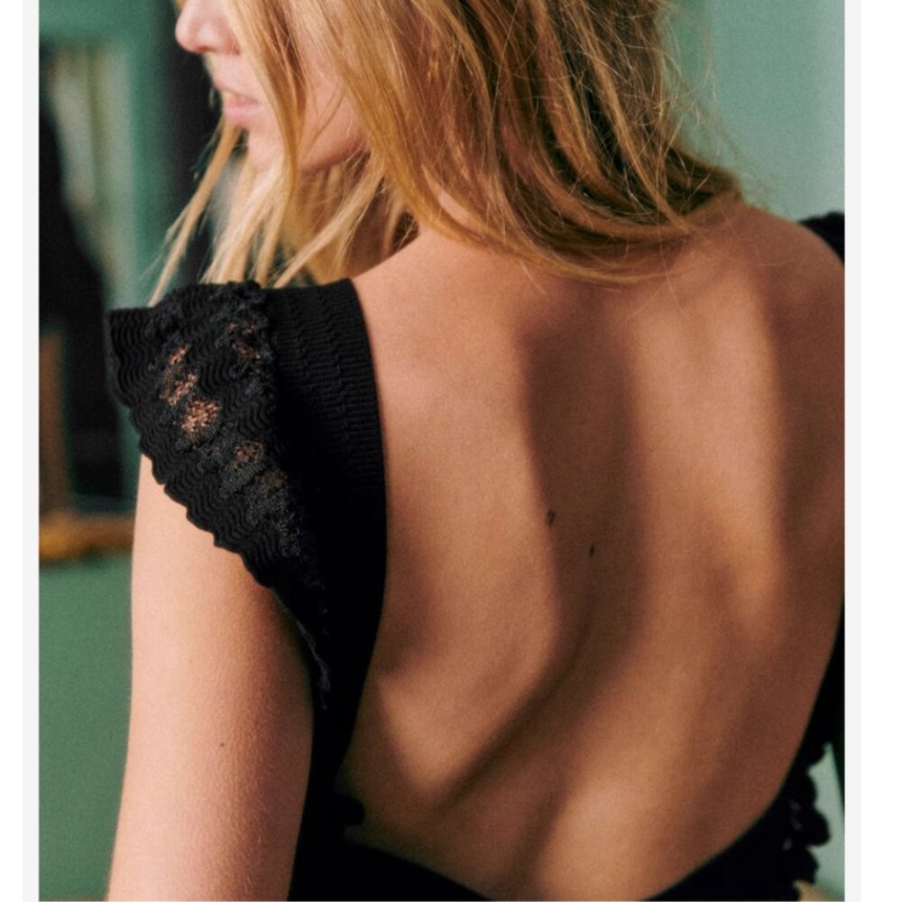 NEW Sezane Aphrodite Midi Dress Small/Sp Black Noir Vacation Knit French Classic - Picture 5 of 11